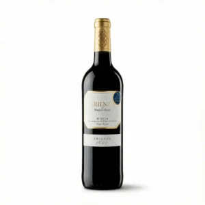 Flaske Arienzo Rioja Crianza rødvin fra Rioja i Spanien med mørk glasflaske og klassisk etiket i rød og guld.