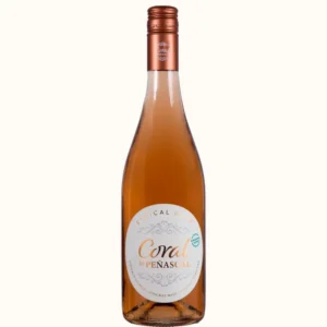 Flaske Coral Ethical Rosé med lys rosa vin i klar glasflaske og enkel, moderne etiket.